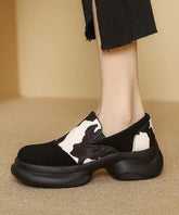 New White Horse Hair Splicing Platform Loafer Shoes